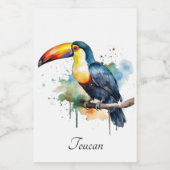 kleurrijke touroperator die op een tak zit voedselcontainer etiket (Enkel label)