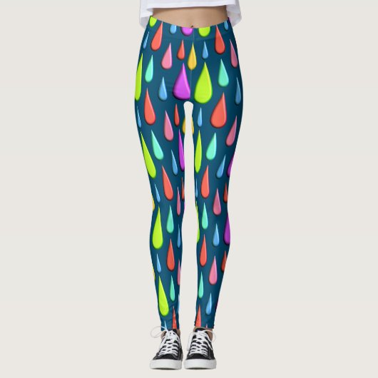 Kleurrijke traanval, regendruppelpatroon leggings (Voorkant)
