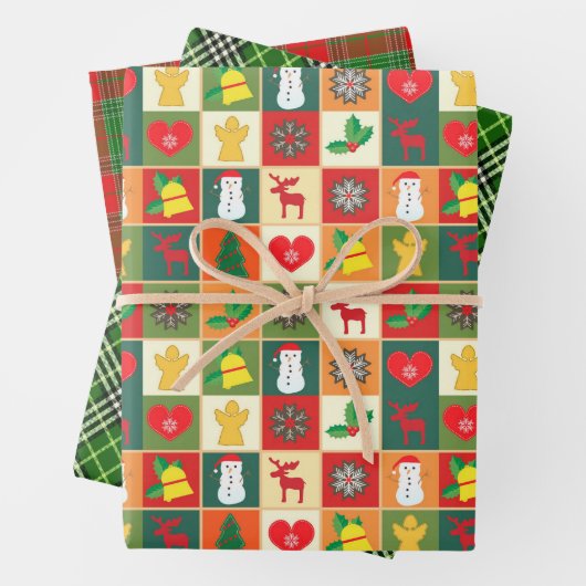 Kleurrijke traditionele kerst inpakpapier vel (In situ)