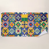Kleurrijke Traditionele Mexicaanse Talavera Tegels Strandlaken (Voorkant)