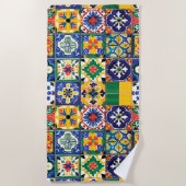 Kleurrijke Traditionele Mexicaanse Talavera Tegels Strandlaken (Voorkant)