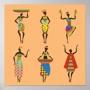 Kleurrijke traditionele tribale Afrikaanse dames Poster