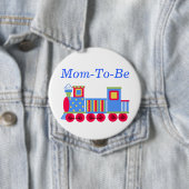 Kleurrijke Train Baby shower Mama Pin Button (In situ)