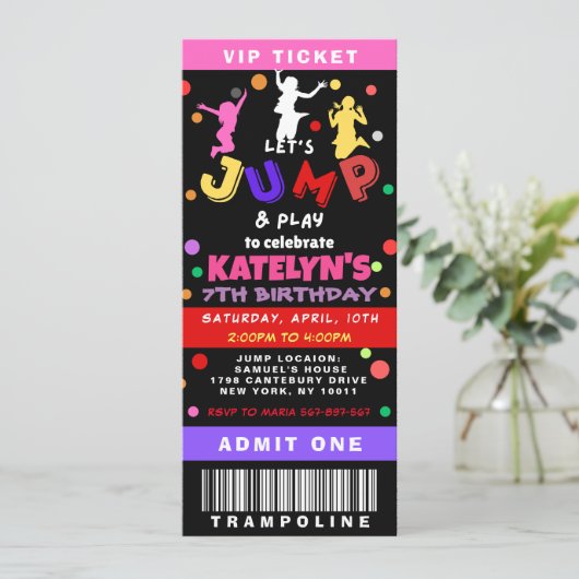 Kleurrijke Trampoline Jump Verjaardagskaartje Kaart (Staand voorkant)