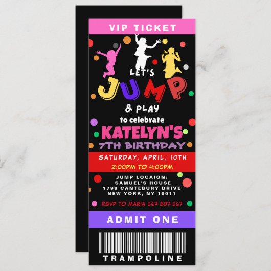 Kleurrijke Trampoline Jump Verjaardagskaartje Kaart (Voorkant / Achterkant)