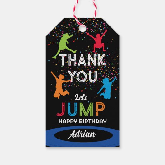 Kleurrijke Trampoline Park Jump Kids Verjaardagsfe Cadeaulabel (Voorkant)