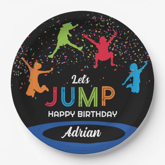 Kleurrijke Trampoline Park Jump Kids Verjaardagsfe Papieren Bordje (Voorkant)