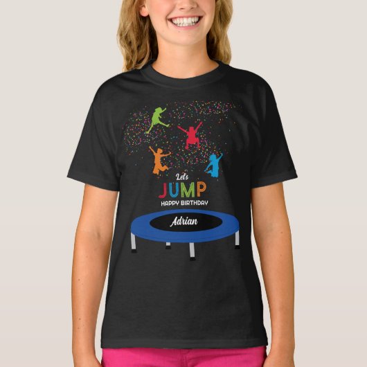 Kleurrijke Trampoline Park Jump Kids Verjaardagsfe T-shirt (Voorkant)