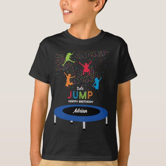 Kleurrijke Trampoline Park Jump Kids Verjaardagsfe T-shirt (Voorkant)