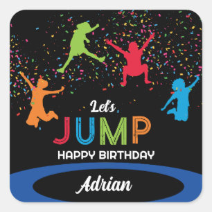 Kleurrijke Trampoline Park Jump Kids Verjaardagsfe Vierkante Sticker