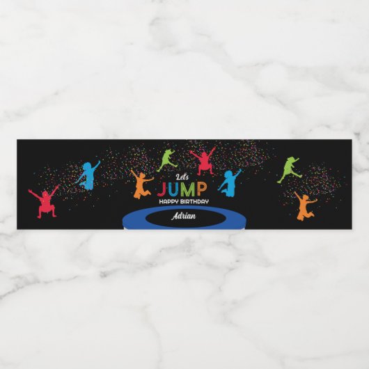 Kleurrijke Trampoline Park Jump Kids Verjaardagsfe Waterfles Etiket (Enkel label)