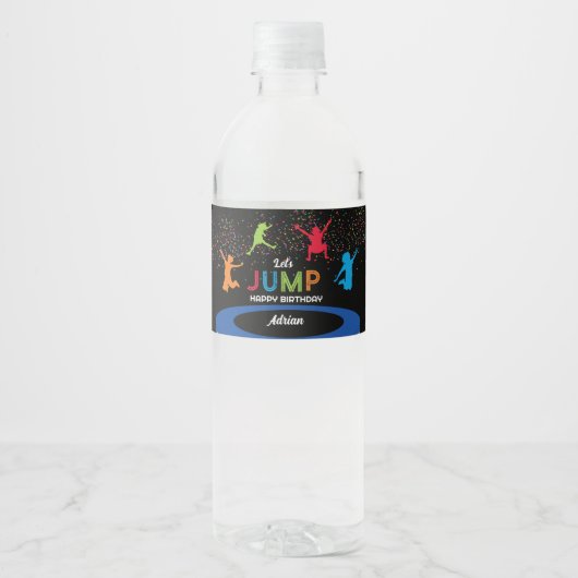 Kleurrijke Trampoline Park Jump Kids Verjaardagsfe Waterfles Etiket (Voorkant)
