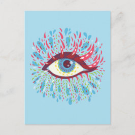 Kleurrijke tranen dragen een blauwe Psychedelische Briefkaart