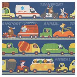 Kleurrijke transportvoertuigen met dierenchauffeur stof
