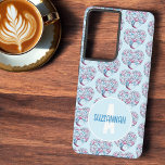 Kleurrijke Tree Heart Pattern Pastel Blu Monogram Samsung Galaxy Hoesje<br><div class="desc">Dit achtergrondpatroon heeft een kleurrijk blauw en bordeauxrood boomhart met sjabloon monogram en naam. Pas de tekst aan,  verwijder een van de sjabloon-elementen of bewerk met het gereedschap Ontwerp bewerken om een lettertypestijl,  -grootte en -kleur te selecteren die u wilt.</div>