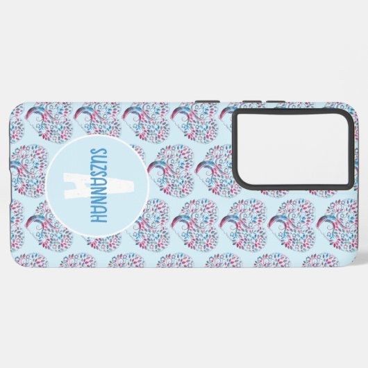 Kleurrijke Tree Heart Pattern Pastel Blu Monogram Samsung Galaxy Hoesje (Linkerkant)