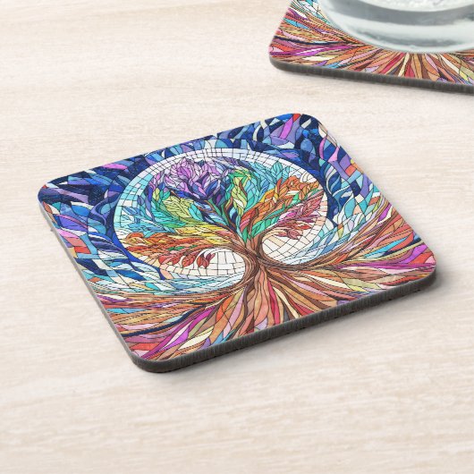 Kleurrijke Tree of Life Mozaïekkunst Bier Onderzetter (Linkerzijde)