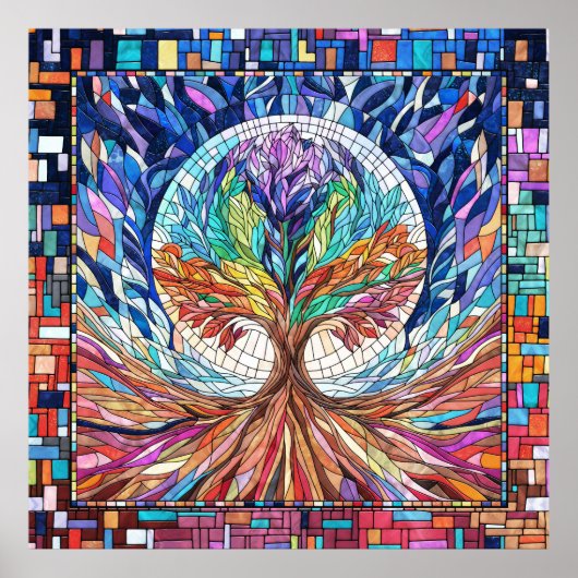 Kleurrijke Tree of Life Mozaïekkunst Poster (Voorkant)