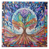 Kleurrijke Tree of Life Mozaïekkunst Tegeltje (Voorkant)