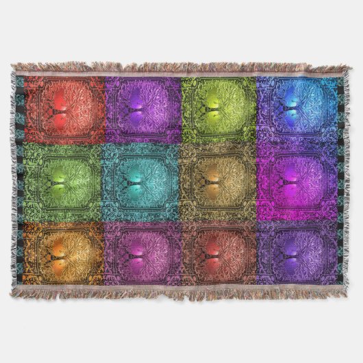 Kleurrijke Tree of Life Patchwork Quilt Deken (Voorkant)