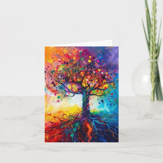 Kleurrijke Tree of Life Rainbow Serenity Natuur Ar Kaart (Voorkant)