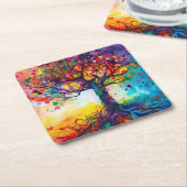 Kleurrijke Tree of Life Rainbow Serenity Natuur Ar Kartonnen Onderzetters (Schuin)