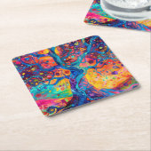 Kleurrijke Tree of Life Rainbow Serenity Natuur Ar Kartonnen Onderzetters (Schuin)