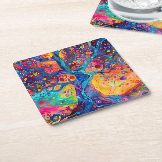Kleurrijke Tree of Life Rainbow Serenity Natuur Ar Kartonnen Onderzetters (Schuin)