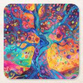Kleurrijke Tree of Life Rainbow Serenity Natuur Ar Kartonnen Onderzetters (Voorkant)