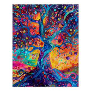 Kleurrijke Tree of Life Rainbow Serenity Natuur Ar Perfect Poster