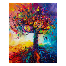 Kleurrijke Tree of Life Rainbow Serenity Natuur Ar Perfect Poster