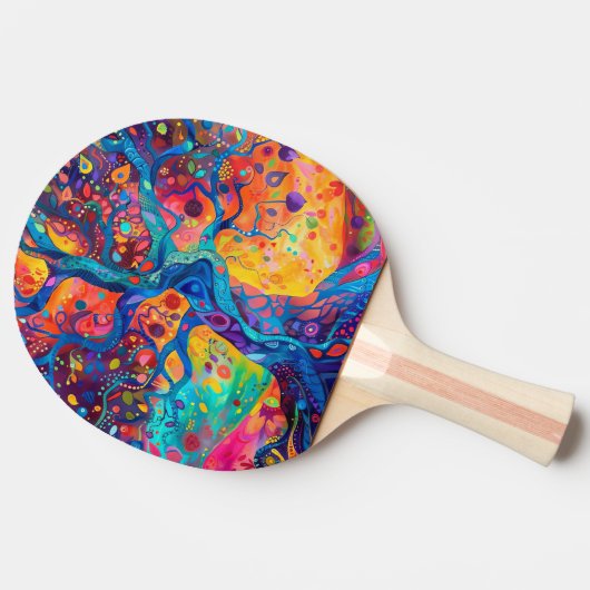 Kleurrijke Tree of Life Rainbow Serenity Natuur Ar Tafeltennisbatje (Zijkant)