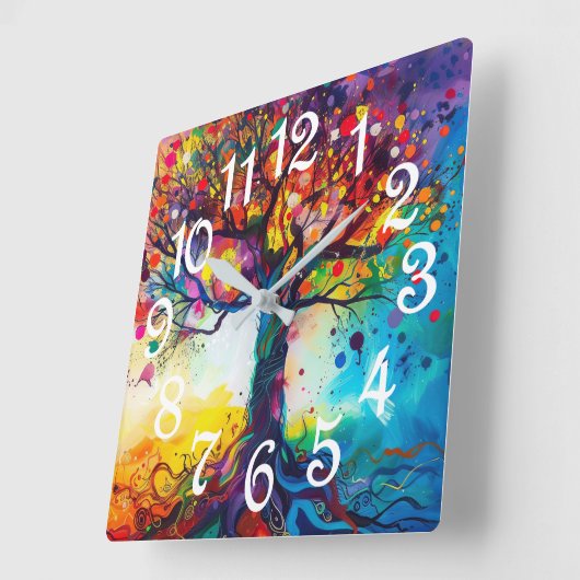 Kleurrijke Tree of Life Rainbow Serenity Natuur Ar Vierkante Klok (Hoek)