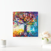 Kleurrijke Tree of Life Rainbow Serenity Natuur Ar Vierkante Klok (Huis)