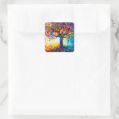 Kleurrijke Tree of Life Rainbow Serenity Natuur Ar Vierkante Sticker (Tas)