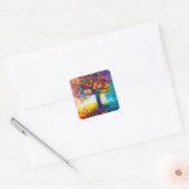 Kleurrijke Tree of Life Rainbow Serenity Natuur Ar Vierkante Sticker (Envelop)