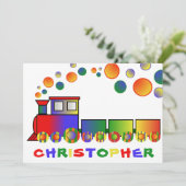 Kleurrijke trein gepersonaliseerde verjaardagsfees kaart (Staand voorkant)