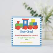 Kleurrijke trein kinderen verjaardag blauw, witte  kaart (Staand voorkant)