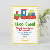 Kleurrijke trein kinderen verjaardag geel, witte r kaart (Staand voorkant)