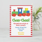 Kleurrijke trein kinderen verjaardag, rode witte r kaart (Staand voorkant)