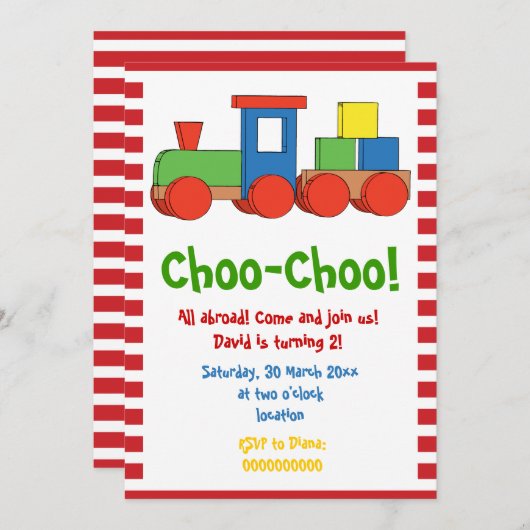 Kleurrijke trein kinderen verjaardag, rode witte r kaart (Voorkant / Achterkant)