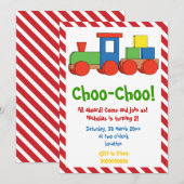 Kleurrijke trein kinderen verjaardag, rode witte s kaart (Voorkant / Achterkant)