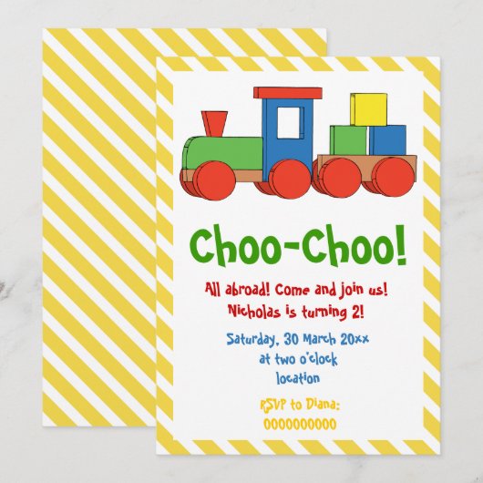 Kleurrijke treinkinderen worden geel, witte strepe kaart (Voorkant / Achterkant)