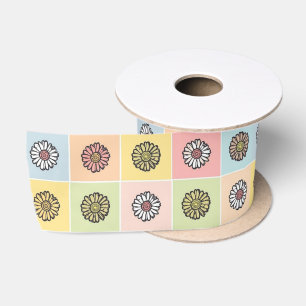 Kleurrijke trendy bloemen vintage patroon Verjaard Satijnen Lint