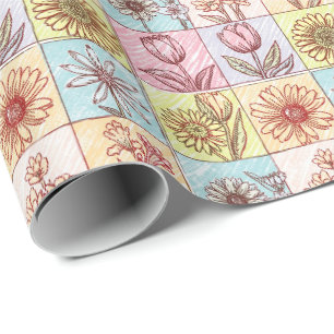 Kleurrijke trendy bloemenpatroon Verjaardag p Cadeaupapier