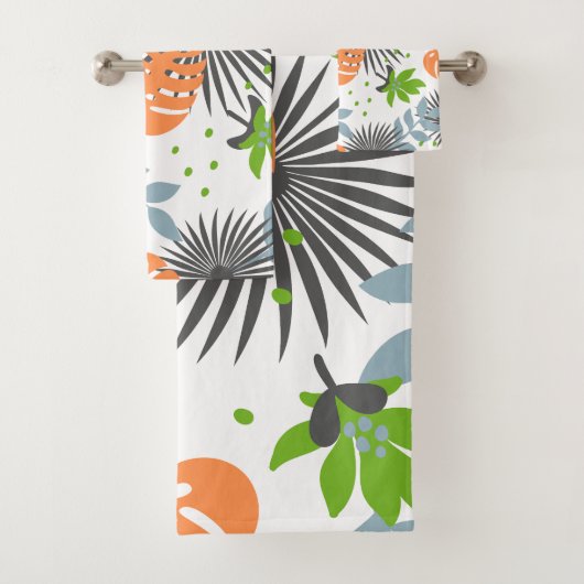 Kleurrijke trendy feminine Floral Oranje en blauw Bad Handdoek (Insitu)