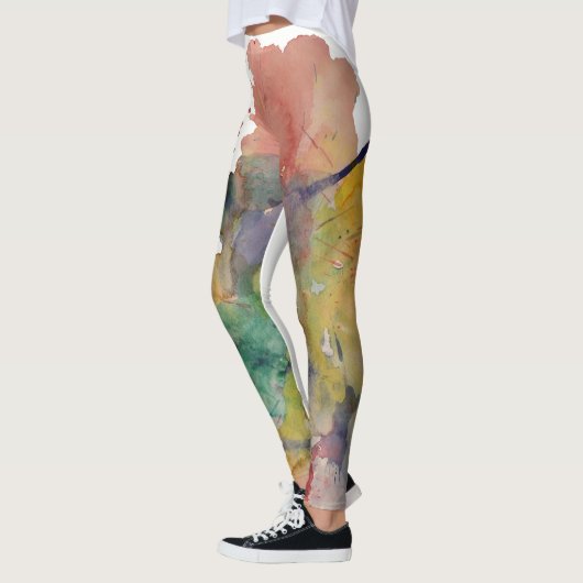 Kleurrijke, trendy gedurfde Abstracte Waterverf sp Leggings (Links)