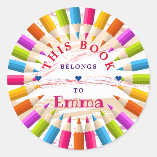 Kleurrijke Trendy gepersonaliseerde potloden Bookp Ronde Sticker (Voorkant)