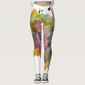 Kleurrijke, trendy warme Abstracte Waterverf spatt Leggings (Voorkant)