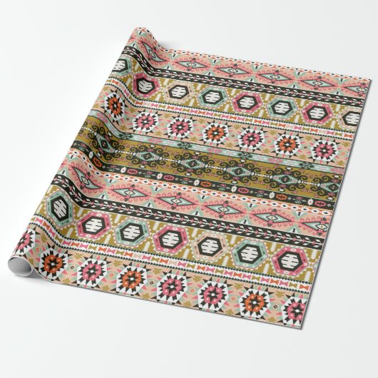 Kleurrijke Tribal Aztec Patroon Boho Geometrisch Cadeaupapier (Uitgerold)